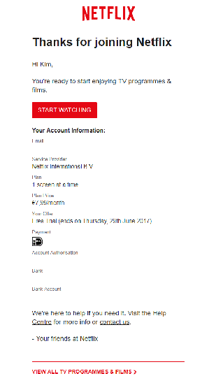Netflix-mail 1 messaggio di benvenuto