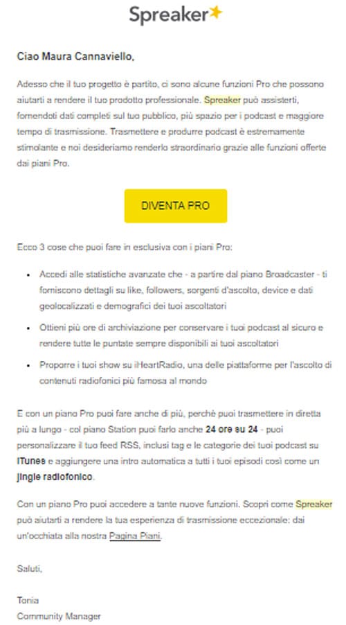 Email followup esempio